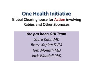 One Health Initiative Global Clearinghouse for Action involving Rabies and Other Zoonoses