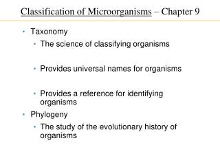 Classification of Microorganisms – Chapter 9