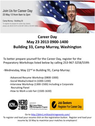 Career Day May 23 2013 0900-1400 Building 33, Camp Murray, Washington