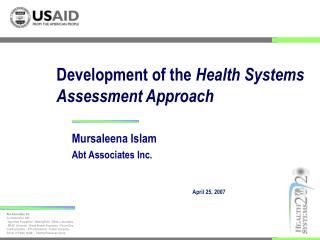 Development of the Health Systems Assessment Approach