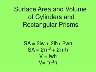 Surface Area and Volume of Cylinders and Rectangular Prisms