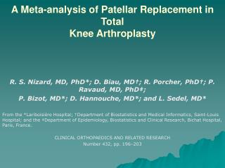 A Meta-analysis of Patellar Replacement in Total Knee Arthroplasty