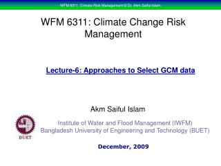 WFM 6311: Climate Change Risk Management