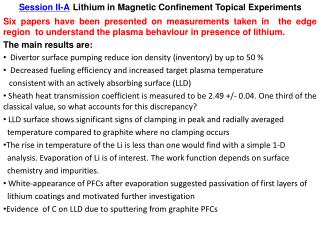 1 Session II-A : Lithium in Magnetic Confinement Topical Experiments
