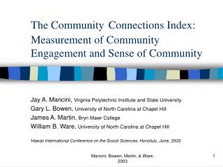 The Community Connections Index: Measurement of Community Engagement and Sense of Community