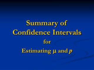 Summary of Confidence Intervals
