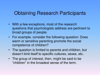 Obtaining Research Participants