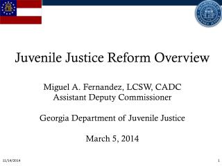 Juvenile Justice Reform Overview Miguel A. Fernandez, LCSW, CADC Assistant Deputy Commissioner
