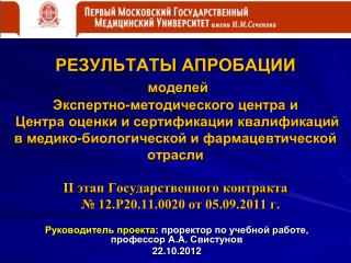 Руководитель проекта : проректор по учебной работе, профессор А.А. Свистунов 22.10.2012