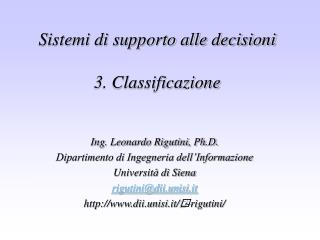 Sistemi di supporto alle decisioni 3. Classificazione
