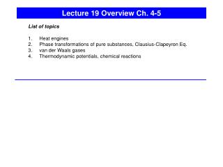 Lecture 19 Overview Ch. 4-5
