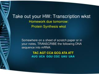 Take out your HW: Transcription wkst