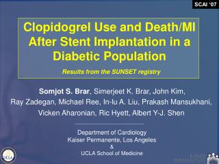 Clopidogrel Use and Death/MI After Stent Implantation in a Diabetic Population
