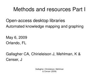 Methods and resources Part I