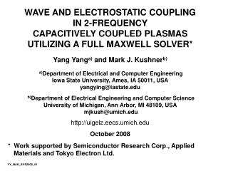 WAVE AND ELECTROSTATIC COUPLING IN 2-FREQUENCY CAPACITIVELY COUPLED PLASMAS