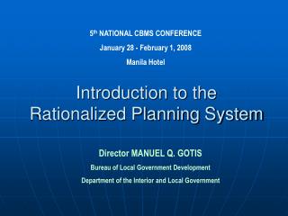Introduction to the Rationalized Planning System