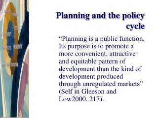 Planning and the policy cycle