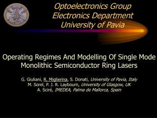 Optoelectronics Group Electronics Department University of Pavia