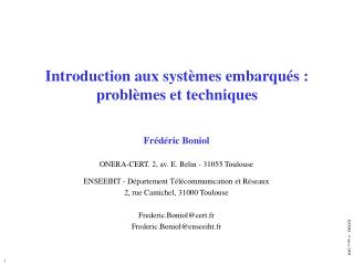 Introduction aux systèmes embarqués : problèmes et techniques