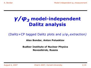 γ/φ 3 model-independent Dalitz analysis (Dalitz+CP tagged Dalitz plots and γ/φ 3 extraction)