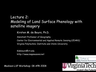 Lecture 2: Modeling of Land Surface Phenology with satellite imagery