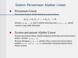 Sistem Persamaan Aljabar Linear