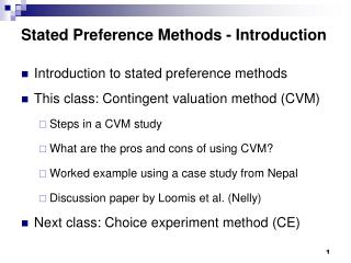 Stated Preference Methods - Introduction