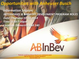 Opportunities with Anheuser Busch