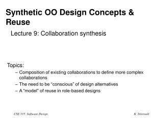 Synthetic OO Design Concepts &amp; Reuse Lecture 9: Collaboration synthesis