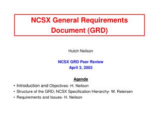 NCSX General Requirements Document (GRD)