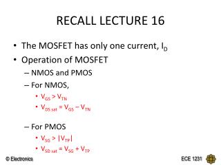 RECALL LECTURE 16