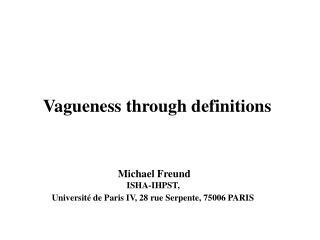 Vagueness through definitions