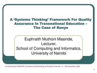 Euphraith Muthoni Masinde, Lecturer, School of Computing and Informatics, University of Nairobi