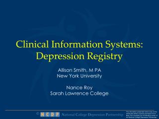 Clinical Information Systems: Depression Registry