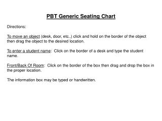 PBT Generic Seating Chart Directions: