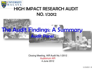 HIGH IMPACT RESEARCH AUDIT NO. 1/2012