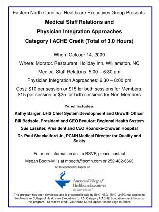 Eastern North Carolina- Healthcare Executives Group Presents: Medical Staff Relations and