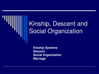 Kinship, Descent and Social Organization