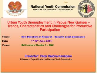 National Youth Commission MINISTRY FOR COMMUNITY DEVELOPMENT
