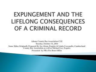 EXPUNGEMENT AND THE LIFELONG CONSEQUENCES OF A CRIMINAL RECORD