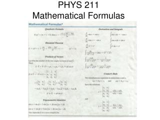 PHYS 211 Mathematical Formulas