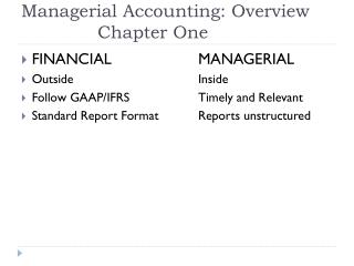 Managerial Accounting: Overview 		 Chapter One