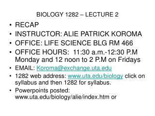 BIOLOGY 1282 – LECTURE 2