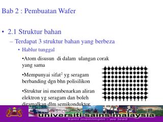 Bab 2 : Pembuatan Wafer 2.1 Struktur bahan Terdapat 3 struktur bahan yang berbeza Hablur tunggal