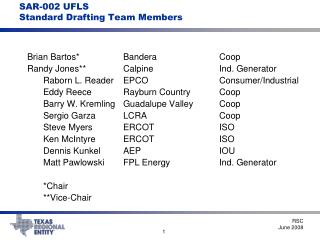 SAR-002 UFLS Standard Drafting Team Members