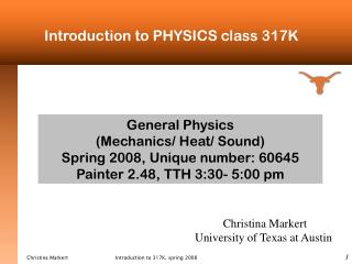 Introduction to PHYSICS class 317K