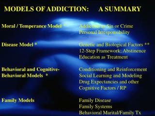 Moral / Temperance Model 	*	Addiction as Sin or Crime 					Personal Irresponsibility