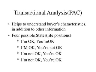 Transactional Analysis(PAC)
