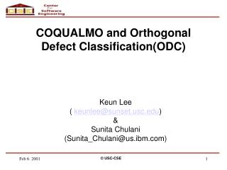 COQUALMO and Orthogonal Defect Classification(ODC)