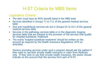 H-ST Criteria for MBS Items